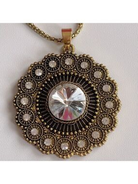 Betsey Johnson Gold Crystal Medallion Necklace
